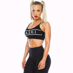 SASKI Black Stripe Logo Sports Bra